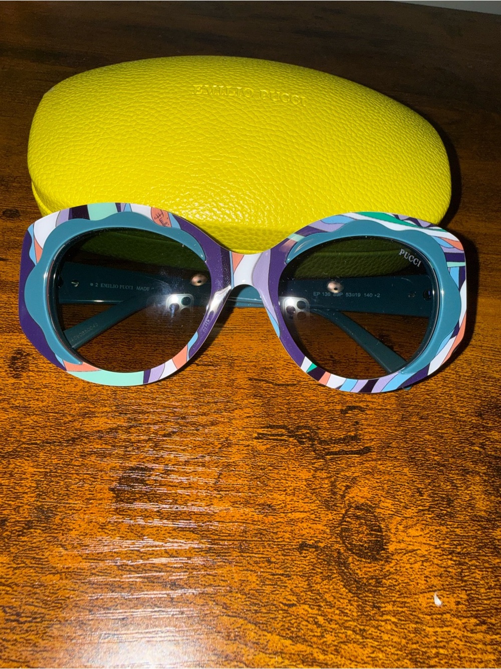 Emilio Pucci Multicolor Round Patterned Sunglasses with Yellow Case